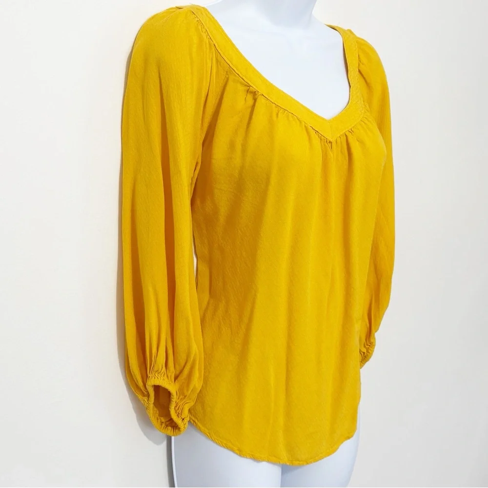 MAEVE Anthropologie Yellow Boswell Peasant Blouse Balloon Sleeve Boho V-Neck 0 - Picture 3 of 10